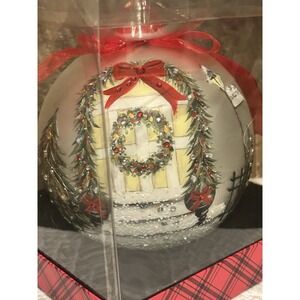 Hand Blown &‎ Painted Christmas Scene 5" Glass Ball Ornament by Living Quarters